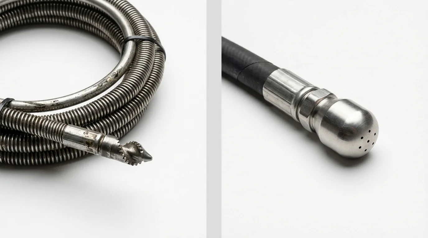 Drain snake cable and hydro jetting nozzle used for drain cleaning in Richmond, IL