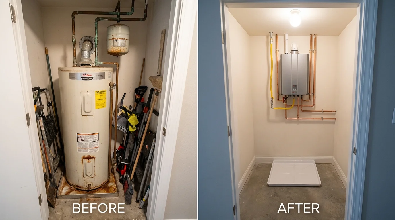 Tank water heater versus wall-mounted tankless unit comparison for Richmond, IL homeowners