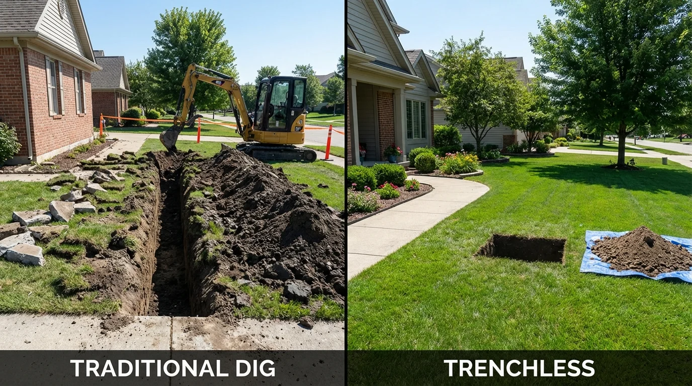 Trenchless sewer repair with minimal yard damage versus traditional excavation in Richmond, IL